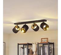 Plafón Lindby Vasilia, 4 luces, negro/oro, tela