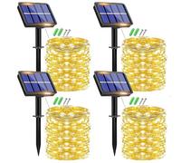 plainshe Cadena de luces solares para exteriores, 12 m, 120 LED, resistente a la intemperie, 8 modos, alambre de cobre, resistente al agua, para jardín, terraza, balcón (4 P, blanco cálido)