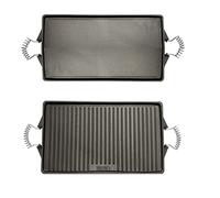 Plancha de acero esmaltada, plancha de acero fundidido doble cara, parrilla de acero para barbacoas (Rectangular, 47x27 cm)