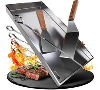 Plancha de acero inoxidable de 20 x 40 cm, con espátulas y brochetas