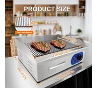 Plancha eléctrica, 3000 W, para uso comercial, plancha con superficie estriada, placa caliente, parrilla eléctrica, parrilla de mesa, superficie con relieve, barbacoa