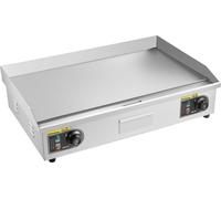 Plancha eléctrica comercial, 725 x 400 mm, 4400W, control de temperatura ajustable de 50 a 300°C, superficie de cocción plana de acero inoxidable, incluye 2 espátulas y 2 cepillos, ideal para carne y