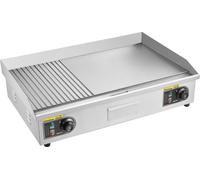Plancha eléctrica comercial, de 725 x 400 mm, 4400W, con control de temperatura ajustable de 50 a 300°C, superficie de acero inoxidable, con una mitad acanalada y otra plana, incluye 2 espátulas y 2 c