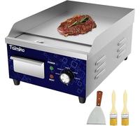 Plancha eléctrica plana de 1700 W. Plancha eléctrica de acero inoxidable y hierro fundido, ideal para uso profesional. Control preciso de la temperatura