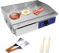 Plancha eléctrica profesional, 55 x 35,5 cm, superficie de cocción lisa, 2 zonas de cocción, 3000 W, para uso comercial, plancha para barbacoa, acero inoxidable, con patas plegables