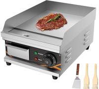 Plancha eléctrica profesional de hierro fundido, con parrilla eléctrica de acero inoxidable, protector contra salpicaduras y recipiente para recoger la grasa, 1500 W