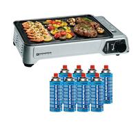 Plancha Gas Portátil 2300W Kemper Placa Anti Adherente + 8 Cartuchos Gas Camping