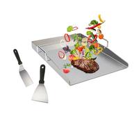 Plancha para barbacoa - 40 x 30 cm, acero inoxidable, con espátula y asa, accesorio para barbacoa, plancha universal para barbacoa de gas y barbacoa de carbón vegetal