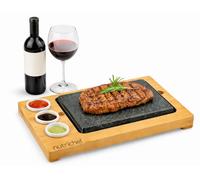 Plancha para parrilla NutriChef con piedras calientes: juego de parrilla de mesa con bambú y cerámica, ideal para carne y cenas