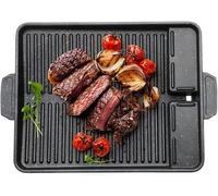 Plancha rectangular Unyqoos® de 37 x 26 cm – Con revestimiento antiadherente, sistema de desagüe de grasa y asa para transporte, ideal para camping, gas, inducción y cocinas de cerámica