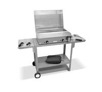 PLANCHAELEC - Pack completo plancha eléctrica NEO E-650-2400W - Carro + Accesorios - Inox - Termostato ajustable - 10 personas - Made In France - 65 x 43 x 18 cm