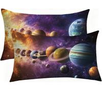 Planeta Funda Cojin 50x80 cm Juego de 2, Terciopelo Cojines Sofa KGQ-161 | Fundas Cojines Sofa Universo Rectangulares con Estampado de Doble Cara y Cremallera Invisible para Terraza, Balcón Verano