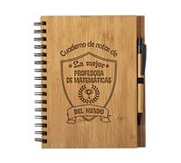 Planetacase - Cuaderno de Notas la Mejor profesora de matematicas del Mundo - Libreta de Madera Natural Tamaño A5 con Boligrafo - Regalo para Profesores