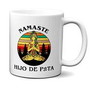 Planetacase - Taza Namaste Graciosa - Yoga Meditación Zen - Símbolo Om Buda - Desayuno Café - Cerámica Lavable Microondas - 330 mL