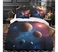 Planetas cósmicos Funda de Edredón con Fundas de Almohada 3 Piezas Microfibra Suave Estampado 3D Cierre de Cremallera Oculta Lavables Fantasía espacial Funda Edredon for familia Single（135x200cm）