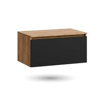 Planetmöbel Arisa lavabo sin lavamano 80 cm oro roble negro, muebles de baño para aseo de invitados y baño de invitados