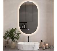 Planetmöbel Espejo con iluminación 50 x 90 cm - Espejo sin marco - 2 niveles de luz (4000-4200 K) - Con interruptor táctil - Espejo de pared moderno para baño, pasillo o armario