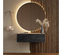 Planetmöbel Mueble perchero colgante para recibidor, 1 x 100 cm, roble dorado-negro carbón, compacto con puerta abatible, para colgar o de pie, 37,8 x 100 x 32,5 cm (profundidad x ancho x alto)