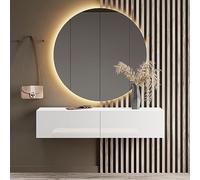 Planetmöbel Mueble perchero colgante para recibidor, 1 x 140 cm, blanco, compacto, almacenamiento con puerta abatible, para colgar o colocar de pie, 37,8 x 140 x 32,5 cm (profundidad x ancho x alto)