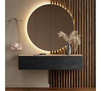 Planetmöbel Mueble perchero colgante para recibidor, 1 x 140 cm, roble dorado-negro carbón, compacto con puerta abatible, para colgar o de pie, 37,8 x 140 x 32,5 cm (profundidad x ancho x alto)