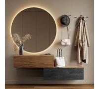 Planetmöbel Mueble perchero colgante para recibidor, 2 x 100 cm, negro carbón/roble dorado, compacto con puerta abatible, para colgar o poner de pie, 37,8 x 100 x 32,5 cm (profundidad x ancho x alto)