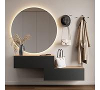 Planetmöbel Mueble perchero colgante para recibidor, 2 x 100 cm, roble dorado/antracita, compacto con puerta abatible, para colgar o colocar de pie, 37,8 x 100 x 32,5 cm (profundidad x ancho x alto)