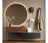 Planetmöbel Mueble perchero colgante para recibidor, 2 x 100 cm, roble dorado-antracita/roble dorado, compacto con puerta abatible, perchero de pared, 37,8 x 100 x 32,5 cm (profundidad x ancho x alto)