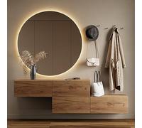 Planetmöbel Mueble perchero colgante para recibidor, 2 x 140 cm, roble dorado, compacto con puerta abatible, para colgar o colocar de pie, 37,8 x 140 x 32,5 cm (profundidad x ancho x alto)