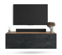 Planetmöbel Mueble TV West, Mesa TV de 100 cm de Largo | mueble TV suspendido o de pie, mueble salon moderno, mueble television 37,8 x 100 x 30 cm, roble dorado negro carbón