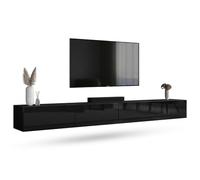 Planetmöbel Mueble TV West, Mesa TV de 280 cm de Largo | mueble TV suspendido o de pie, mueble salon moderno, 2X mueble television 37,8 x 140 x 30 cm, negro