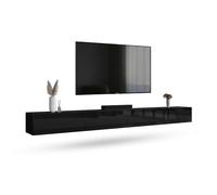 Planetmöbel Mueble TV West, Mesa TV de 320 cm de Largo | mueble TV suspendido o de pie, mueble salon moderno, 2X mueble television 37,8 x 160 x 30 cm, negro