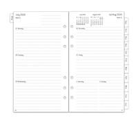 Planificador semanal 2026 2027 Personal A6, 6 agujeros, 1 semana, 2 páginas con resumen mensual, notas, contacto, agosto de 2026 - julio 2027, papel de recambio para calendario 2026/27, 95 x 171 mm