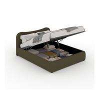Plano Cama Con Canapé Abatible 140 X 190 Cm Diseño Redondeado Terciopelo Verde