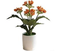 Planta artificial de bonsái de jazmín con 15 flores en 5 ramas, maceta falsa de seda realista para el hogar, jardín, boda, decoración de mesa, 24 cm de altura (naranja-amarillo)
