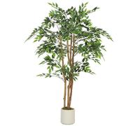 Planta artificial HOMCOM para interiores, árbol artificial de baniano de cm, con maceta y tronco de plástico sólido, planta artificial.