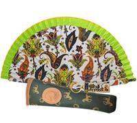 Planta Color Abanicos Flores, Paisajes y Figuras de Colores con Funda Artesanal. Precioso Abanico de Madera con Funda Fabricada en España. Incluye Llavero de España (Flor Mandala Ocre)