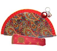 Planta Color Abanicos Flores, Paisajes y Figuras de Colores con Funda Artesanal. Precioso Abanico de Madera con Funda Fabricada en España. (Flor Mandala Rojo)
