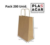 Plasacar S.L.-Bolsa Papel Kraft Asa Rizada 18+8x24cm comercios ecommerce (Pack 400 Unid.)