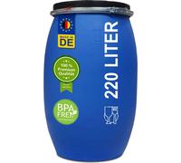 plasteo®: Cubo de 220 litros con tapa, boca ancha, para almacenamiento, transporte y alimentación. Fabricado en plástico, incluye certificación para el transporte de mercancías peligrosas