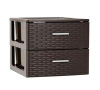 Plastic Forte - Cajonera de ordenación con 2 cajones de plástico organizador auxiliar efecto mimbre color wengue 31,5 x 39,5 x 36,5 cm. Brown