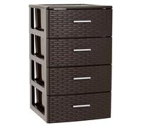 Plastic Forte - Cajonera de ordenación con 4 cajones de plástico efecto mimbre 61,5 x 39,5 x 36,5 cm. Brown
