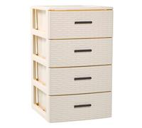 Plastic Forte - Cajonera de ordenación con 4 cajones de plástico efecto mimbre 61,5 x 39,5 x 36,5 cm. Torre de almacenaje multiusos Beige