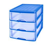 Plastic Forte - Cajonera de sobremesa guadiana, azul, 3 cajones transparentes 18 x 17 x 21,5 cm. Torre de almacenaje multiusos, organizador auxiliar, ordenación hogar, baño, garaje Multicolor