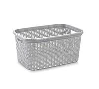 Plastic Forte - Cesta colada de plástico con asas 53 x 26 x 36 cm, modelo rattan, 35 litros, cesto para prendas ropa, lavandería, hogar, plata Gray