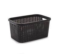 Plastic Forte - Cesta para la colada de plástico con asas 53 x 26 x 36 cm, modelo rattan, 35 litros, cesto para prendas ropa, lavandería, hogar, wengué Black
