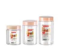 Plastic Forte - Juego de 3 Botes Montecarlo de 0.6L 0.8L y 1L Ideales Despensa. Marrón