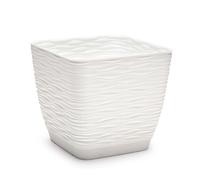 Plastic Forte - Maceta Cuadrada Pequeña con Plato, de 17cm, Maceta para jardines Flores Resistente, Macetero de Plastico White
