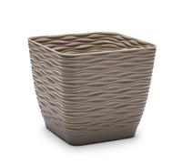 Plastic Forte - Maceta Cuadrada Pequeña con Plato, de 17cm, Maceta para jardines Flores Resistente, Macetero de Plastico Brown
