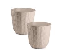 Plastic Forte Rattan - Lote de 2 Macetas Decorativas 25 cm. Uso Interior y Exterior. Marrón