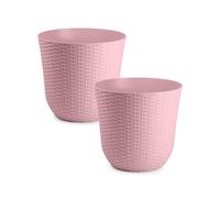 Plastic Forte Rattan - Lote de 2 Macetas Decorativas 25 cm. Uso Interior y Exterior. Rosa